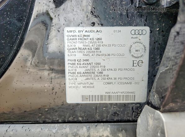 WA1AAAFY4R2064462 2024 AUDI Q5 Black Vista de la etiqueta del VIN