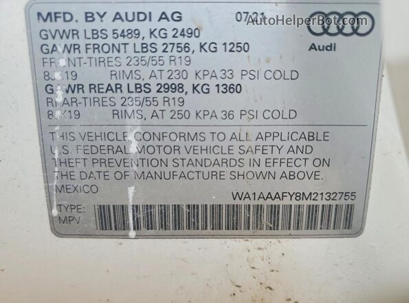 WA1AAAFY8M2132755 2021 AUDI Q5 Белый Вид подкапотного пространства
