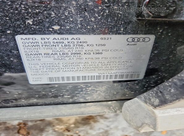 WA1AAAFY9M2074333 2021 AUDI Q5 Black 360 interior view