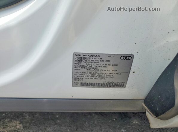 WA1AAAGE2PB024950 2023 AUDI E-TRON White Вид наклейки з VIN-кодом