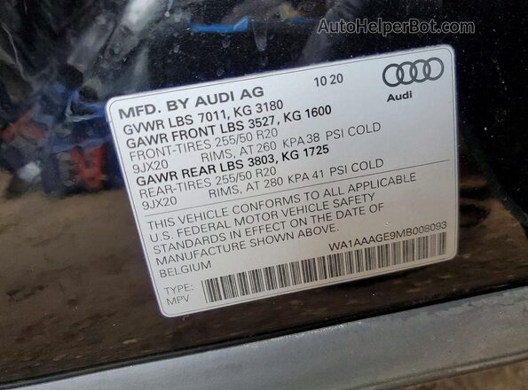 WA1AAAGE9MB008093 2021 AUDI E-TRON Black Widok komory silnika
