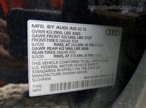 WA1ACBF78PD012776 2023 AUDI Q7 Black Widok naklejki z numerem VIN