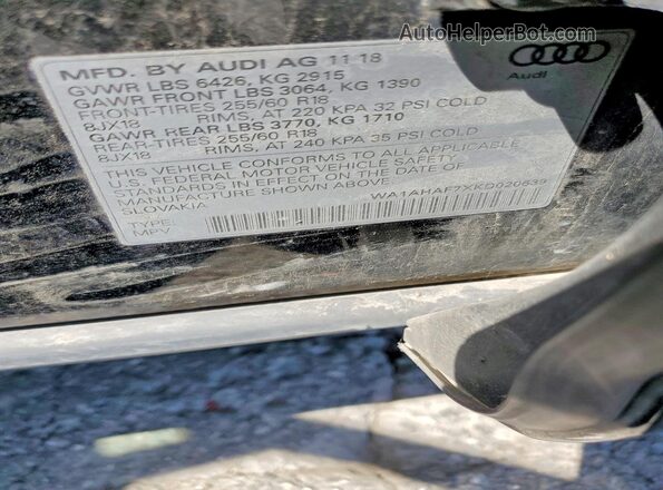 WA1AHAF7XKD020639 2019 AUDI Q7 Черный Вид наклейки с VIN-кодом