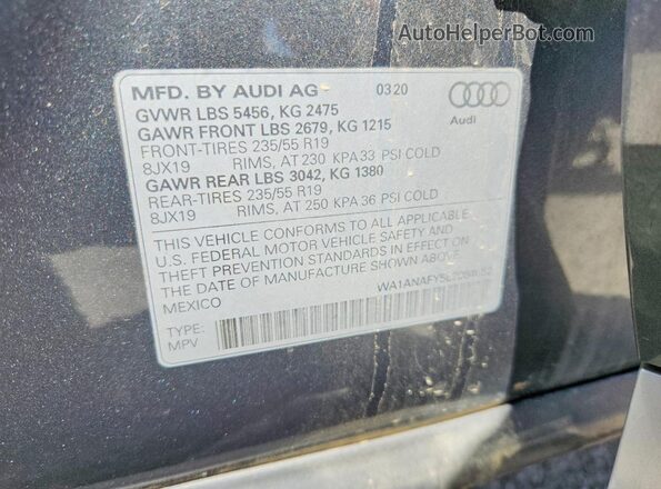 WA1ANAFY5L2084652 2020 AUDI Q5 Gray 360 interior view