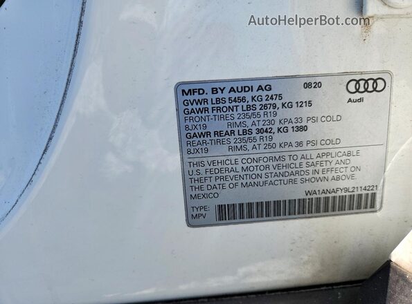 WA1ANAFY9L2114221 2020 AUDI Q5 Белый Вид наклейки с VIN-кодом
