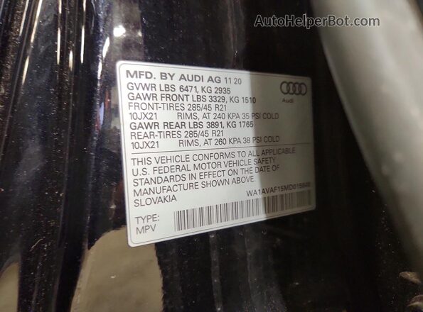 WA1AVAF15MD015646 2021 AUDI Q8 Черный Панорамный вид салона 360°