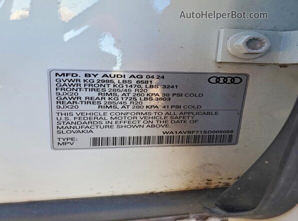 WA1AVBF71SD005056 2025 AUDI Q7 Белый Панорамный вид салона 360°