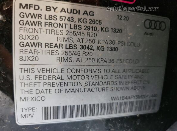 WA1B4AFY5M2041440 2021 AUDI SQ5 Черный Вид подкапотного пространства