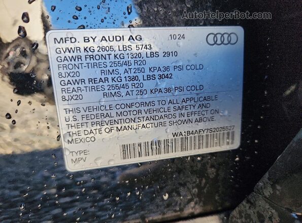 WA1B4AFY7S2025527 2025 AUDI SQ5 Black VIN კოდის სტიკერის ხედი