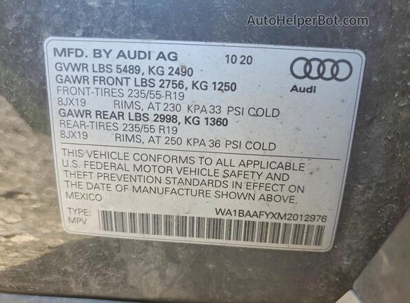 WA1BAAFYXM2012976 2021 AUDI Q5 Charcoal Widok komory silnika