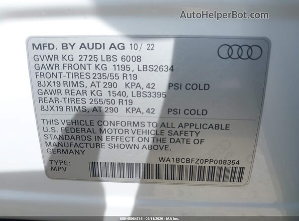 WA1BCBFZ0PP008354 2023 AUDI Q4 White Engine compartment view
