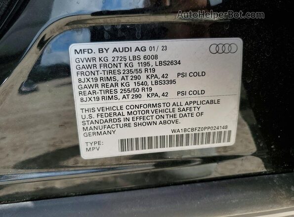 WA1BCBFZ0PP024148 2023 AUDI Q4 Black Вид наклейки з VIN-кодом