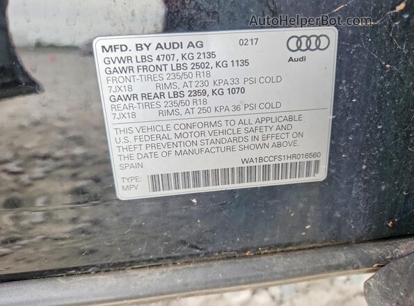 WA1BCCFS1HR016560 2017 AUDI Q3 Черный Вид подкапотного пространства