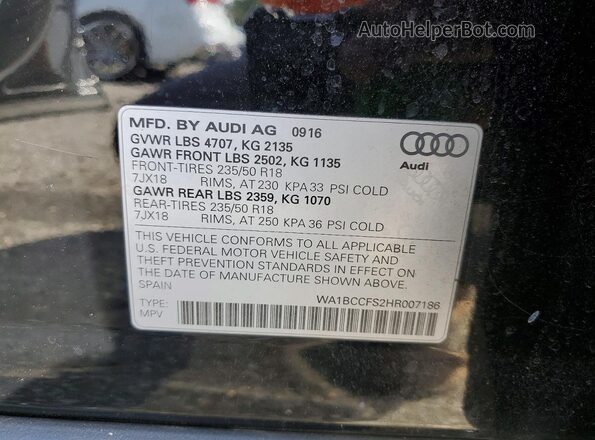 WA1BCCFS2HR007186 2017 AUDI Q3 Черный Вид наклейки с VIN-кодом
