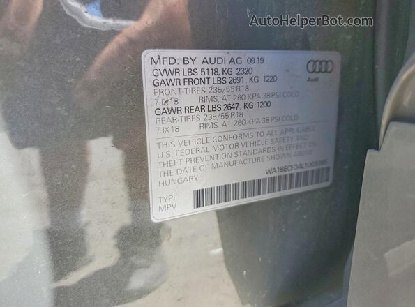 WA1BECF34L1009385 2020 AUDI Q3 Gray Вид наклейки з VIN-кодом