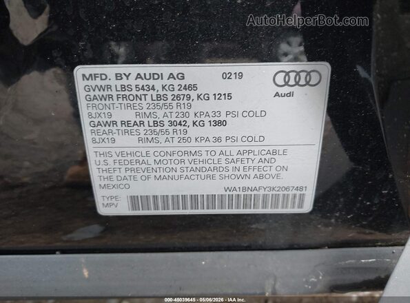 WA1BNAFY3K2067481 2019 AUDI Q5 Черный Вид подкапотного пространства