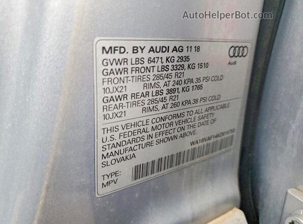 WA1BVAF14KD015753 2019 AUDI Q8 Silver Widok komory silnika