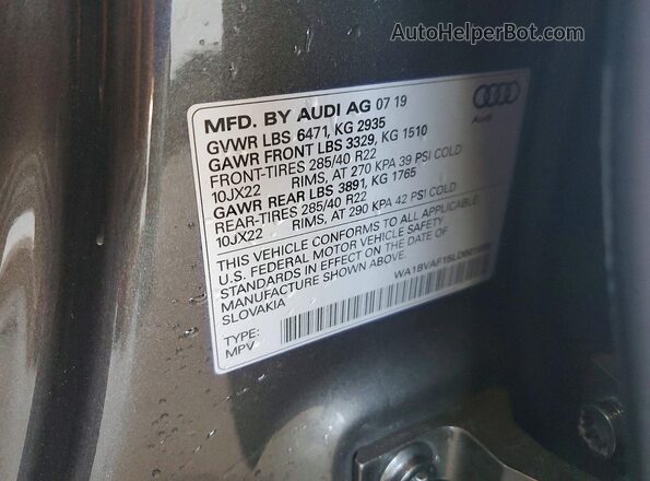 WA1BVAF15LD001085 2020 AUDI Q8 Black VIN կոդի պիտակի տեսք