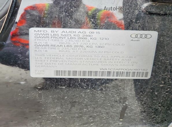 WA1C2AFP0GA060182 2016 AUDI Q5 Black Widok naklejki z numerem VIN