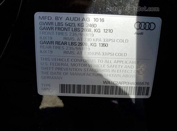 WA1C2AFP0HA065576 2017 AUDI Q5 Black VIN կոդի պիտակի տեսք