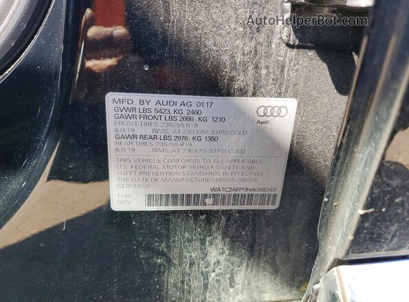 WA1C2AFP0HA098349 2017 AUDI Q5 Черный Вид наклейки с VIN-кодом