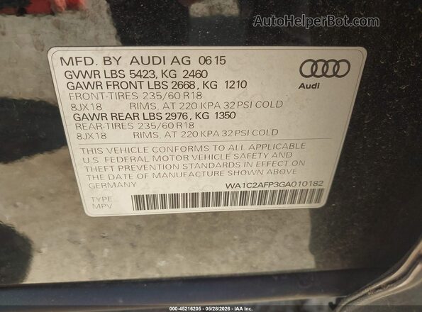WA1C2AFP3GA010182 2016 AUDI Q5 Black Շարժիչի բաժամունքի տեսք