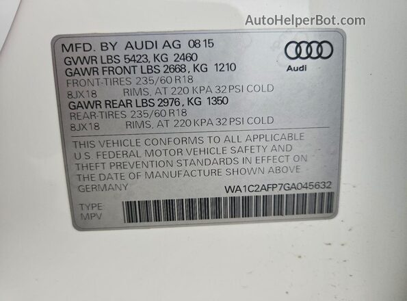 WA1C2AFP7GA045632 2016 AUDI Q5 White Вид підкапотного простору