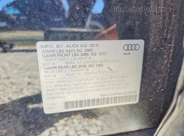 WA1C2AFP8GA039998 2016 AUDI Q5 Черный Вид наклейки с VIN-кодом