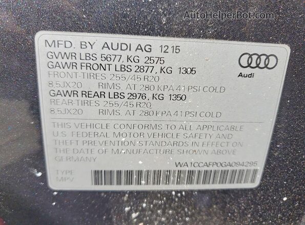 WA1CCAFP0GA094295 2016 AUDI SQ5 Gray Вид підкапотного простору
