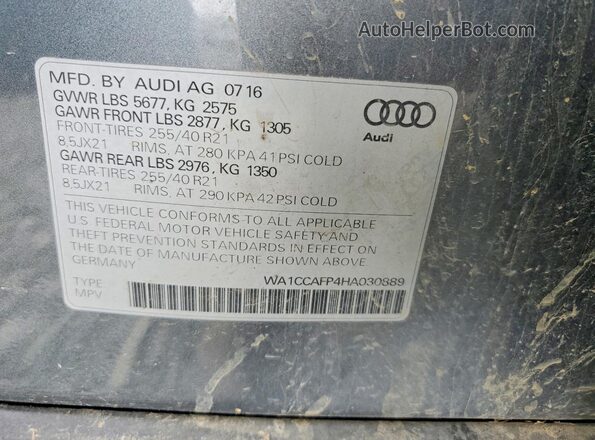 WA1CCAFP4HA030889 2017 AUDI SQ5 Gray VIN կոդի պիտակի տեսք
