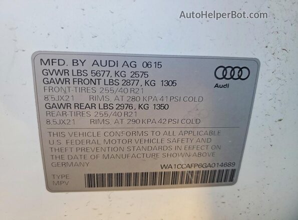 WA1CCAFP6GA014689 2016 AUDI SQ5 White Widok komory silnika