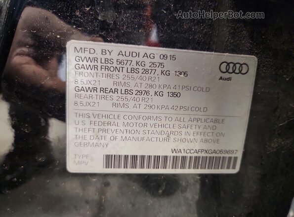 WA1CCAFPXGA059697 2016 AUDI SQ5 Black Вид наклейки з VIN-кодом