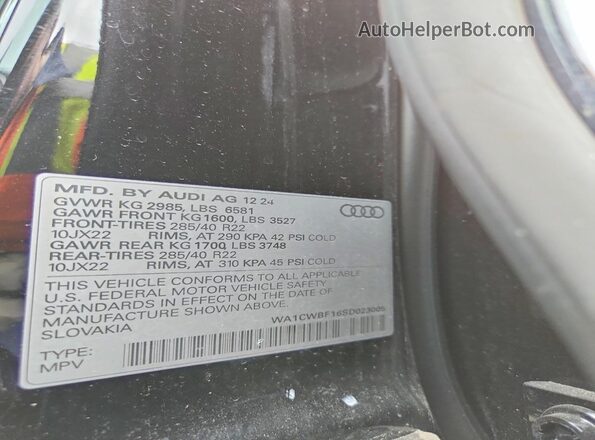 WA1CWBF16SD023005 2025 AUDI SQ8 Черный Вид наклейки с VIN-кодом