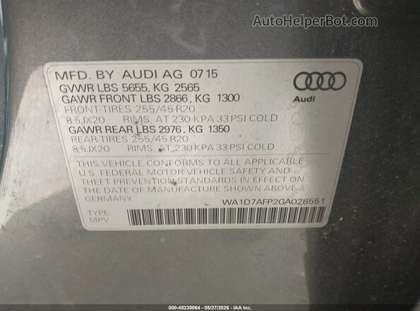 WA1D7AFP2GA028551 2016 AUDI Q5 Gray Շարժիչի բաժամունքի տեսք