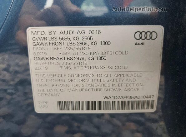 WA1D7AFP3HA010447 2017 AUDI Q5 Blue VIN sticker view