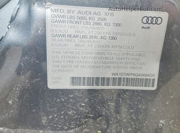 WA1D7AFPXGA066626 2016 AUDI Q5 Gray Вид підкапотного простору