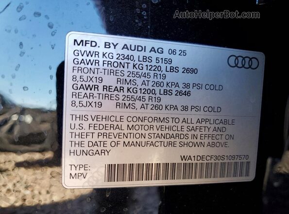 WA1DECF30S1097570 2025 AUDI Q3 Black Вид наклейки з VIN-кодом
