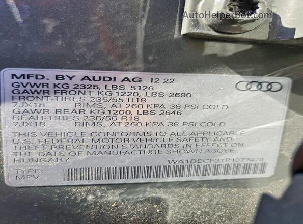 WA1DECF31P1077478 2023 AUDI Q3 Серый Вид наклейки с VIN-кодом