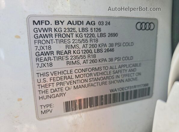 WA1DECF31R1117366 2024 AUDI Q3 Белый Вид наклейки с VIN-кодом