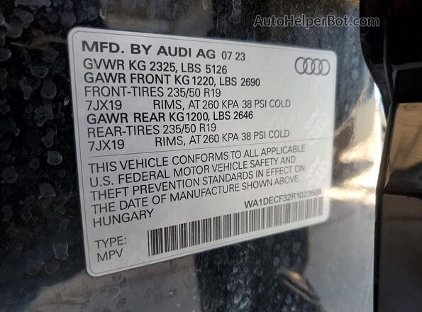 WA1DECF32R1023609 2024 AUDI Q3 Black VIN კოდის სტიკერის ხედი