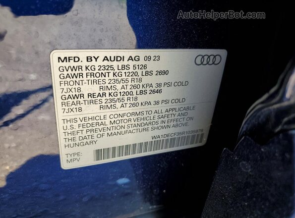 WA1DECF35R1035978 2024 AUDI Q3 Blue 360 interior view