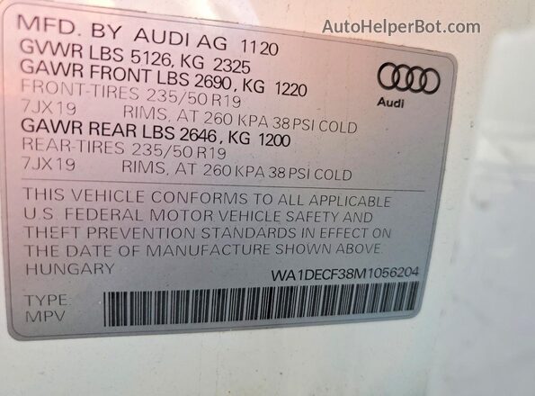 WA1DECF38M1056204 2021 AUDI Q3 White Widok naklejki z numerem VIN