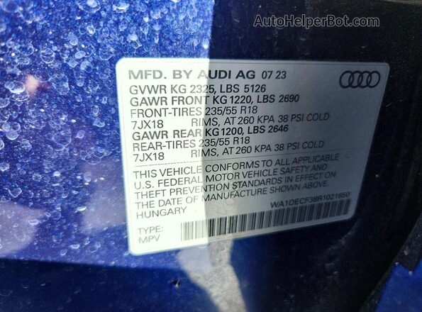 WA1DECF38R1021850 2024 AUDI Q3 Blue 360 interior view