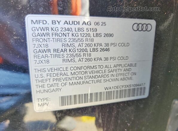 WA1DECF3XS1094417 2025 AUDI Q3 Черный Панорамный вид салона 360°