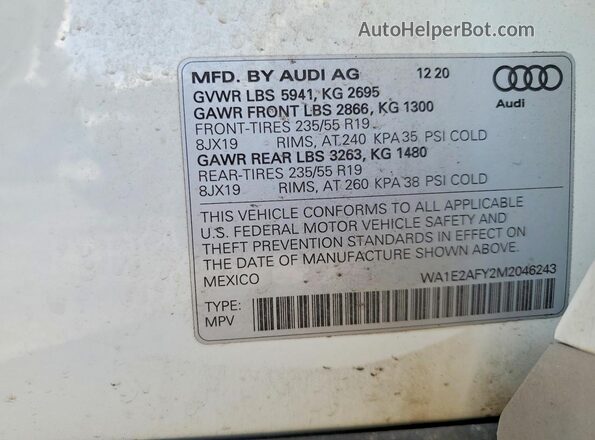 WA1E2AFY2M2046243 2021 AUDI Q5 Белый Вид подкапотного пространства