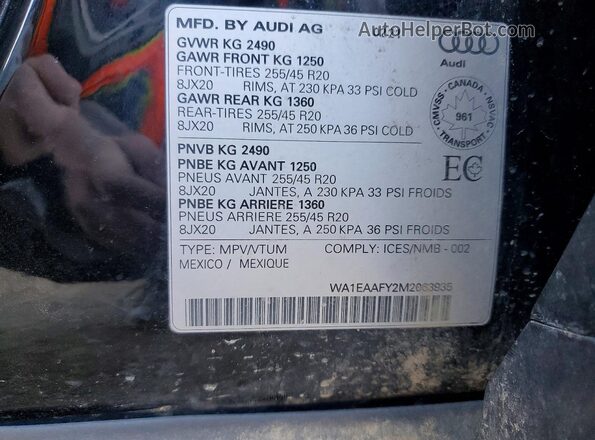 WA1EAAFY2M2063935 2021 AUDI Q5 Черный Вид наклейки с VIN-кодом