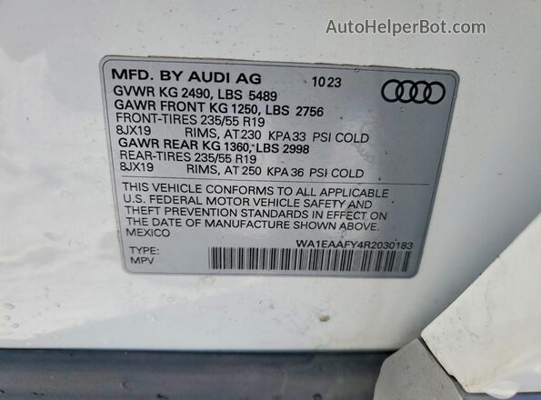 WA1EAAFY4R2030183 2024 AUDI Q5 White Vista interior de 360 grados