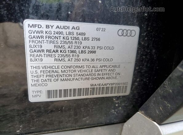 WA1EAAFY8P2001802 2023 AUDI Q5 Black Widok naklejki z numerem VIN