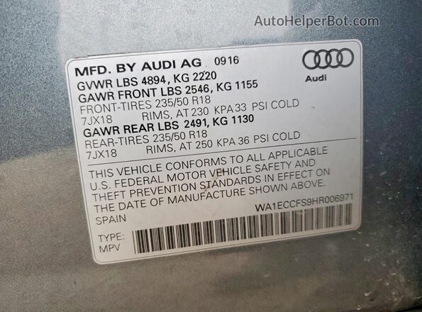 WA1ECCFS9HR006971 2017 AUDI Q3 Серый Вид наклейки с VIN-кодом