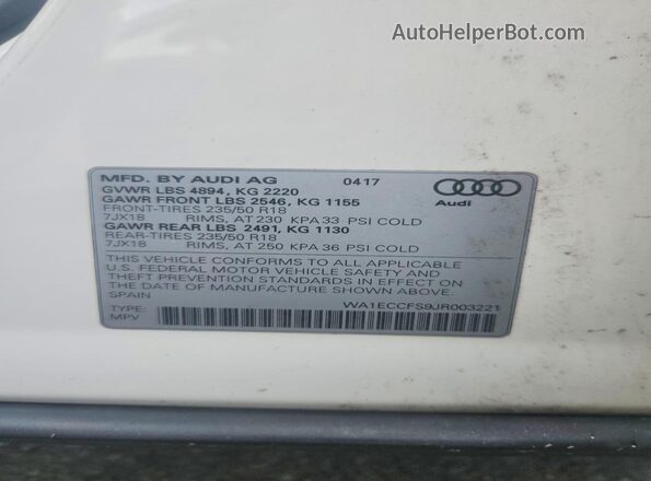 WA1ECCFS9JR003221 2018 AUDI Q3 White Widok komory silnika